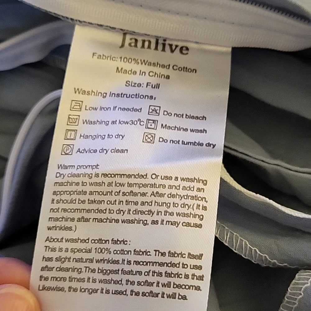 Janlive gray/blue washed 100% cotton Full Duvet cover set 2 shams zip Full New…
